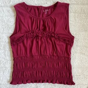LOFT Women's Deep Red Ruffle Tank Top